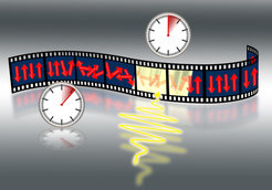 Illustration of time reversal: under the influence of a periodic electric field from a laser (yellow), the evolution of the spins (red) goes backward in time.