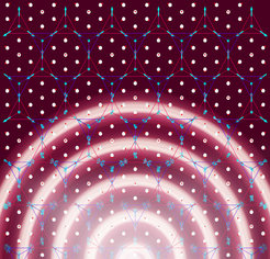 Eine Laserwelle trifft auf das magnetische Material und rüttelt an den Elektronenspins (Pfeile). Dadurch wird der Magnetismus abgeschwächt und es werden Weyl-Fermionen in dem lasergetriebenen Material induziert.