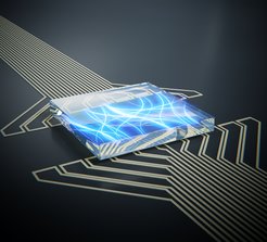 A diamond hosting a layer of nitrogen vacancy spins implanted at 20 nm below its surface is placed onto an ultrathin magnetic film. The NVs detect the magnetic fields of the excited spin waves.