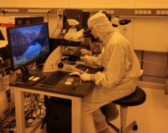 Wiebke at work in the clean room.